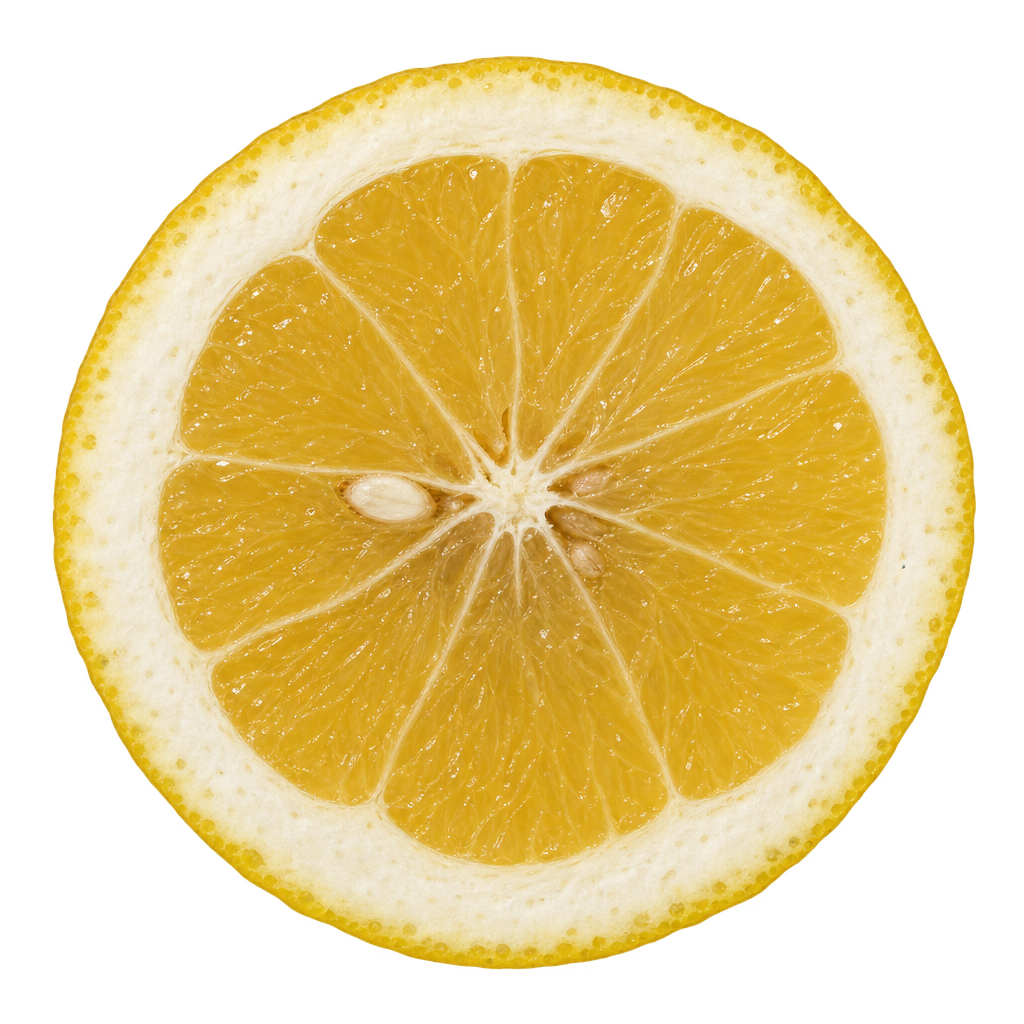 Generated depiction of a Swingle Citrumelo equatorial cross section with golden yellow flesh, cream pith and pale seeds near the core