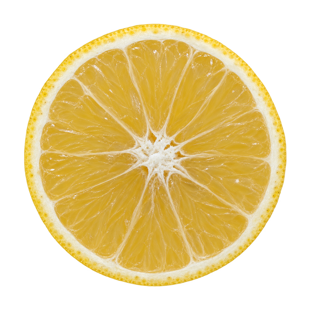 Generated Kabosu cross section with golden-yellow flesh, fine cream membranes and a snug pale pith rim