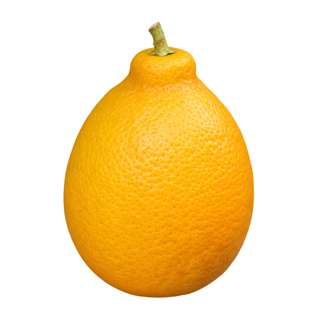 Generated depiction of Rangpur Lime x Troyer Citrange with an egg-shaped yellow-orange body, short stem-end neck and finely textured rind.