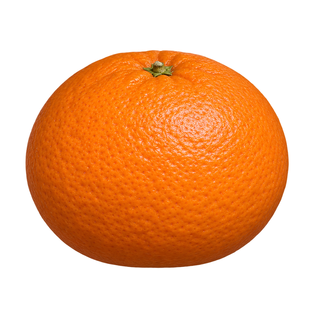 Generated depiction of a gently flattened Fremont Mandarin with warm orange finely pebbled rind and a centered upper calyx