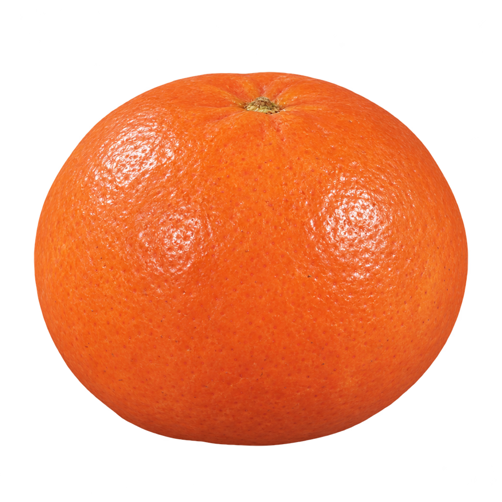 Generated depiction of an Osceola Mandarin with a rounded, slightly flattened mandarin shape and glossy red-orange rind