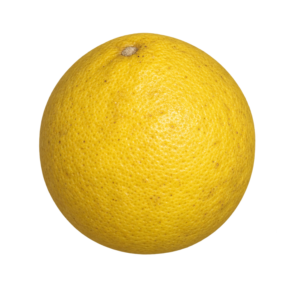 Generated depiction of a round TaiTri fruit with textured golden-yellow rind