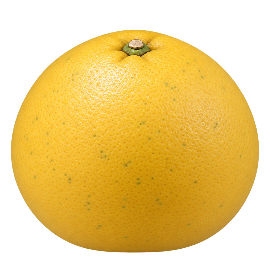 Generated depiction of African Shaddock x Rubidoux Trifoliate fruit with a plump mandarin-like shape, minimal upper taper and finely textured golden-yellow rind