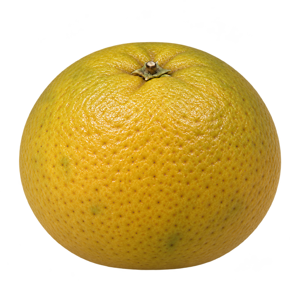Generated depiction of rounded Clementville with broad upper shoulders and finely textured yellowish rind