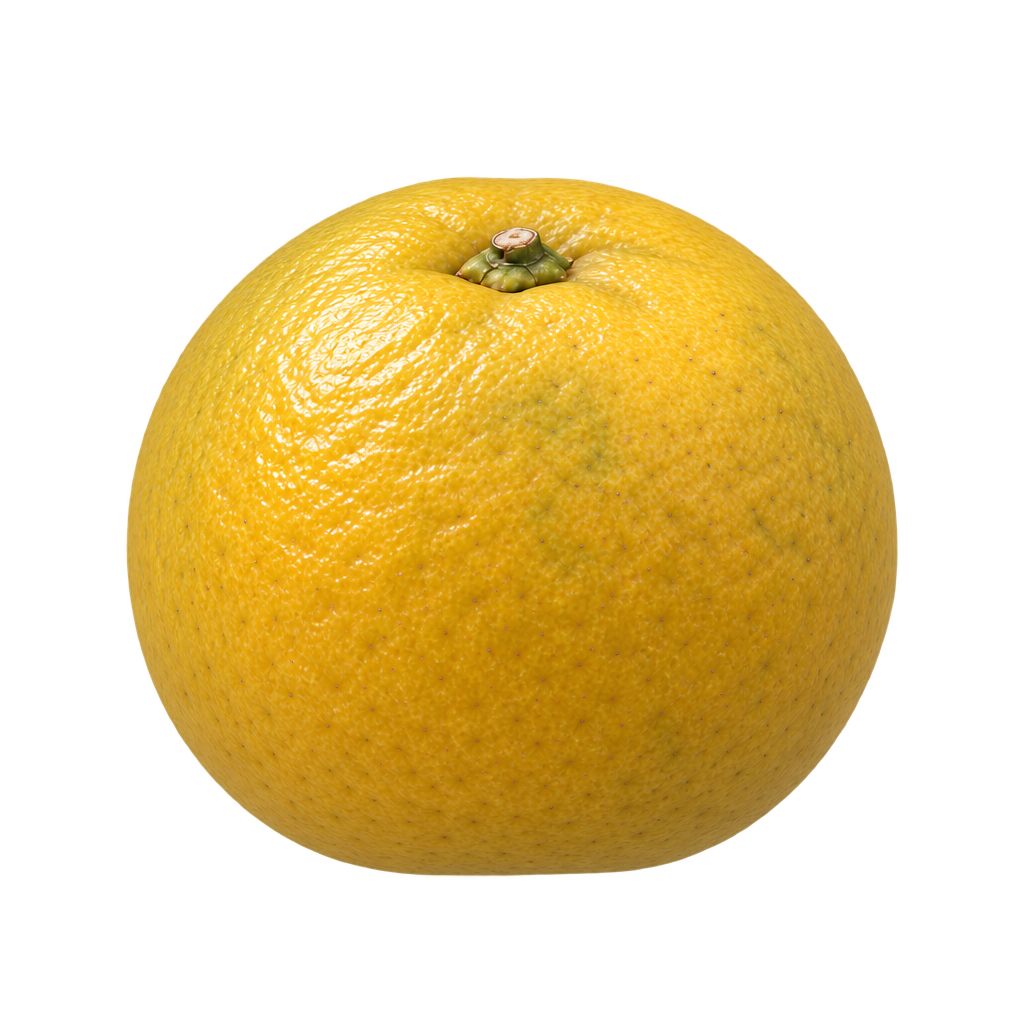 Generated Eremomandarin whole-fruit depiction with mildly flattened yellow rind, based on reference photos