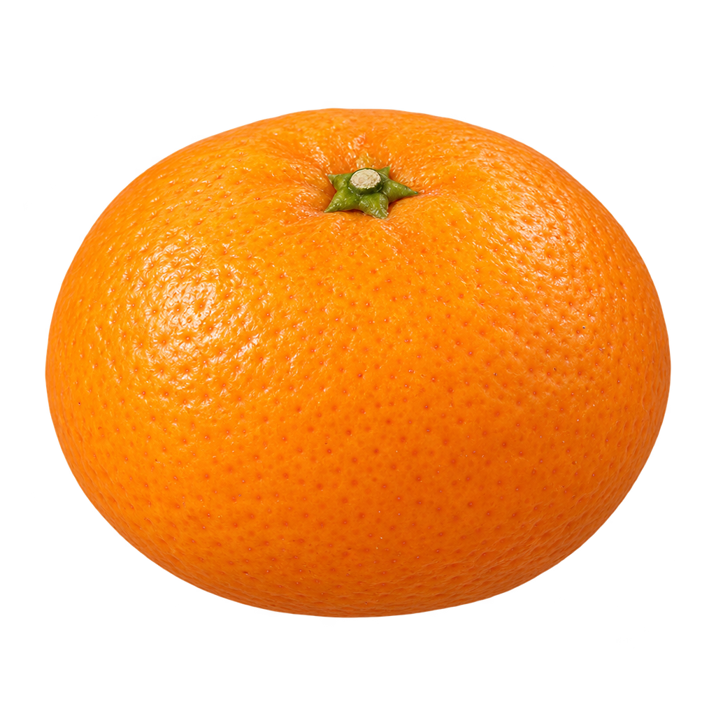 Generated depiction of a mildly flattened Calamandarin in side view, with golden-orange rind and a shallow stem depression