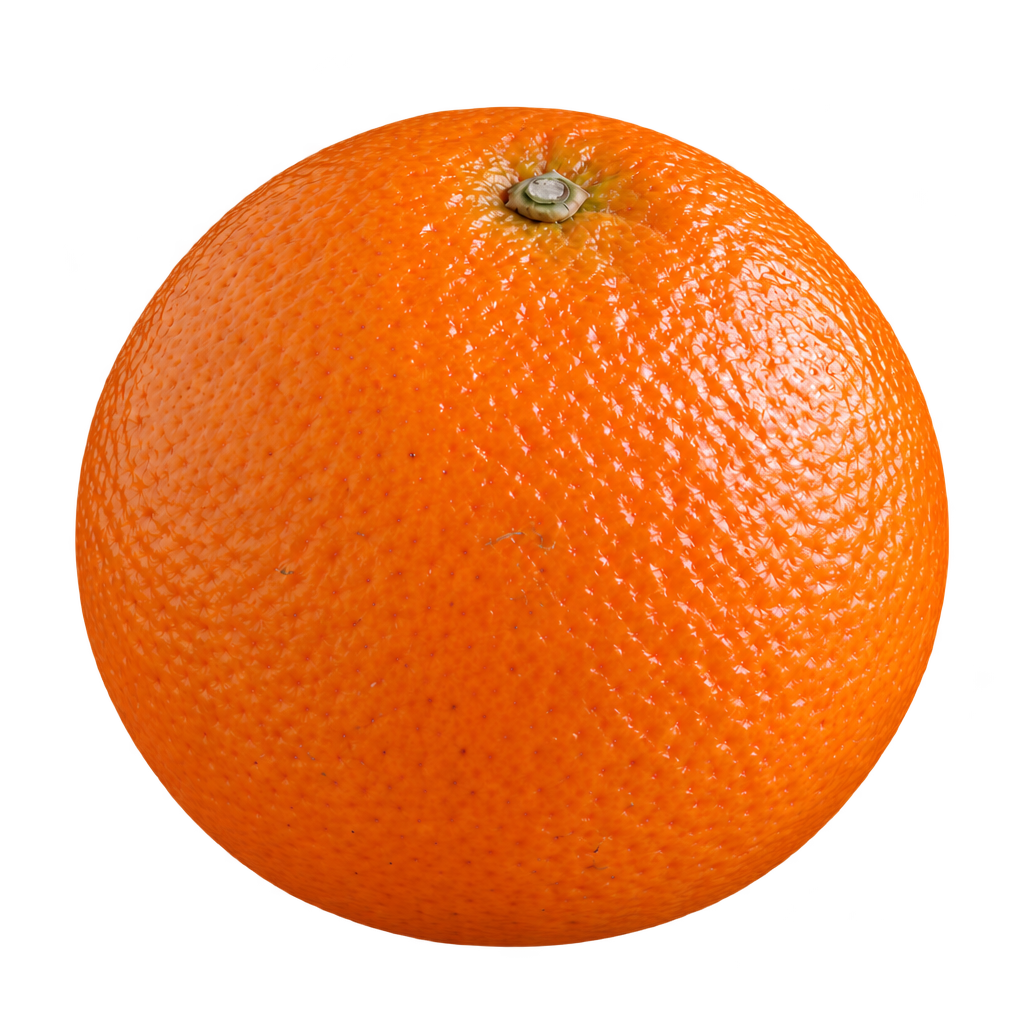 Generated depiction of C4-15-19 Mandarin-Hybrid, a round orange fruit with full rounded sides and a shallow stem depression