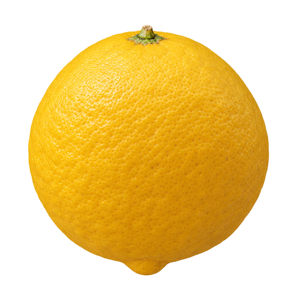 Generated depiction of a round yellow Ichang Lemon with a small nipple at its lower blossom end