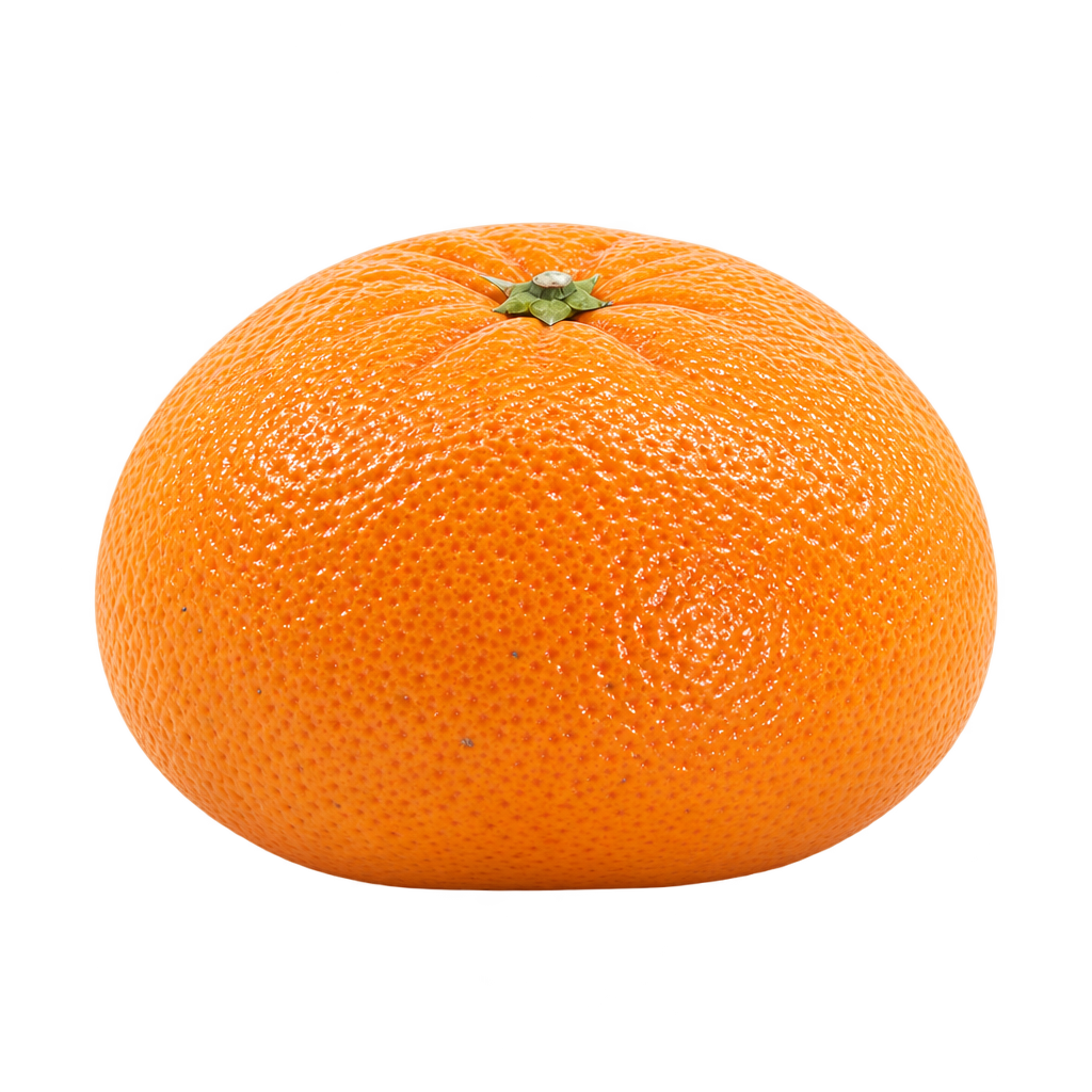 Generated depiction of a broad, flattened Tango Mandarin with orange rind and a shallow stem depression