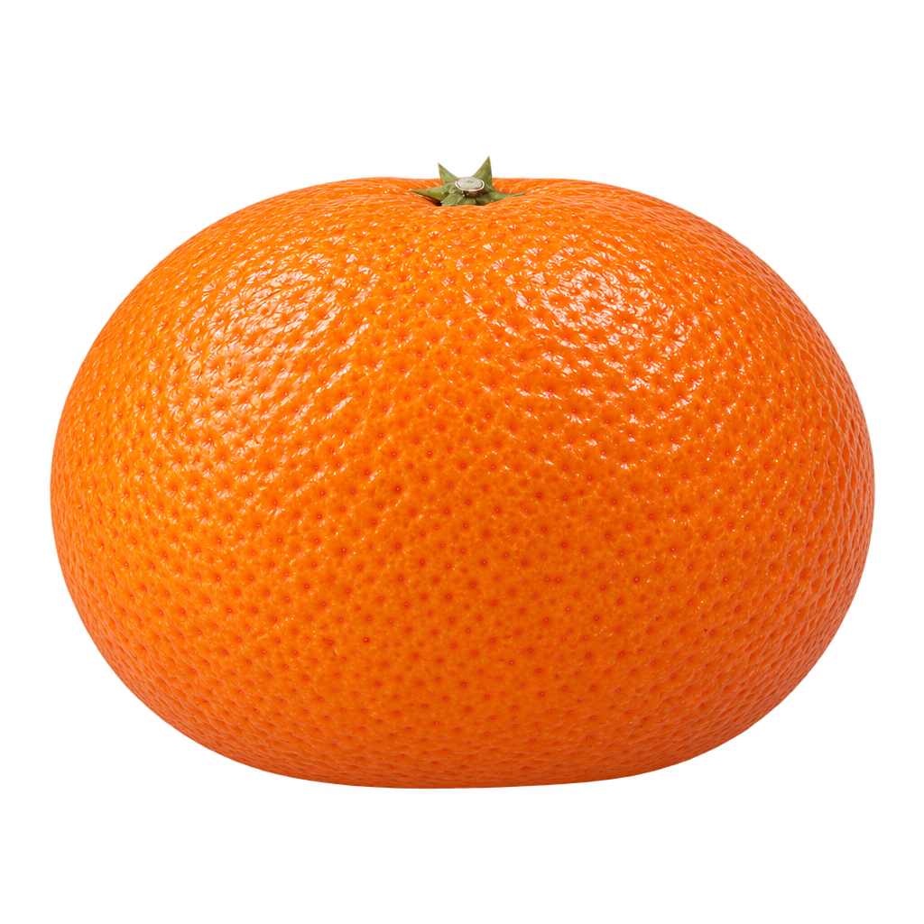 Generated approximation of Algerian Clementine, also known as Fina, with a flattened mandarin shape, orange rind and centered calyx
