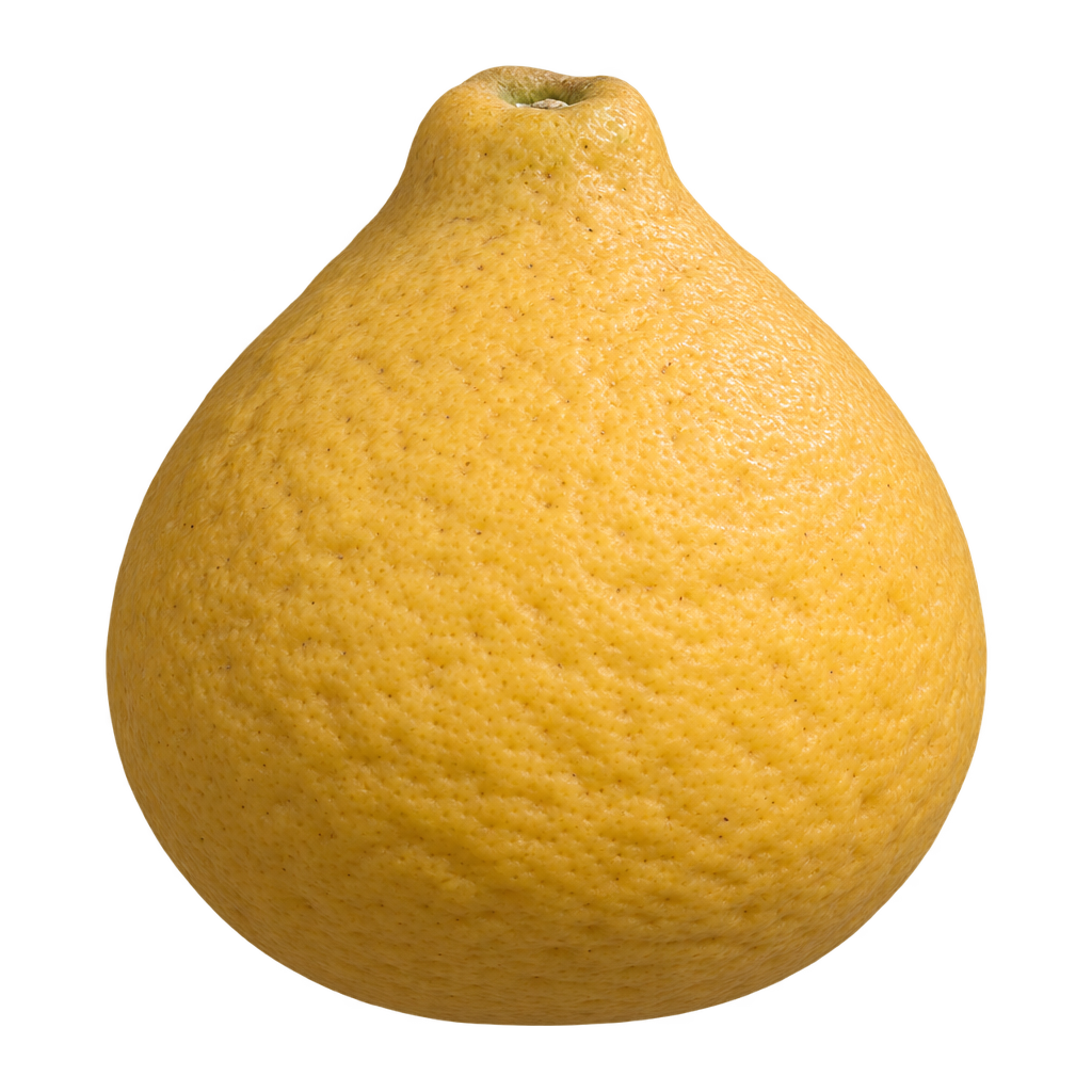Generated Ujukitsu fruit with a broad teardrop-shaped yellow body and a short neck