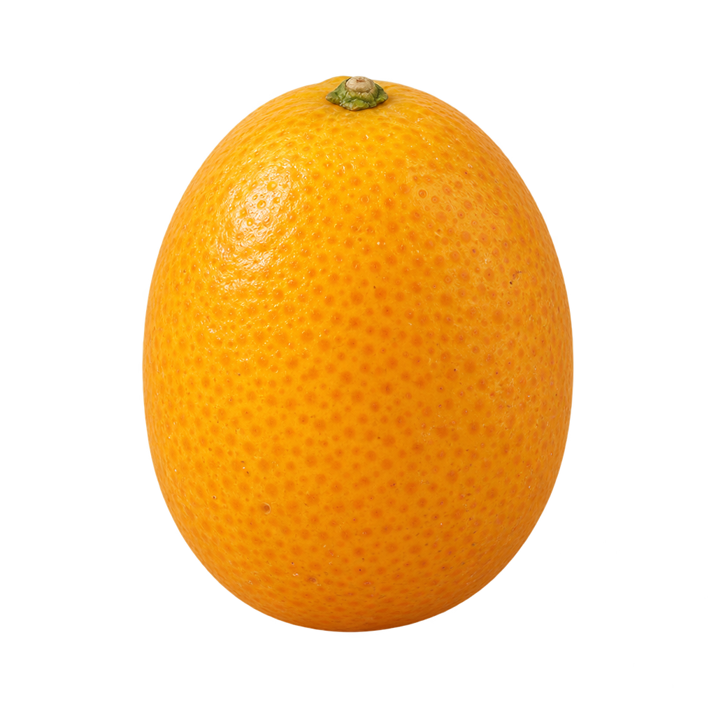Generated Meiwa kumquat depiction with a compact oval egg shape and finely dimpled golden-orange rind