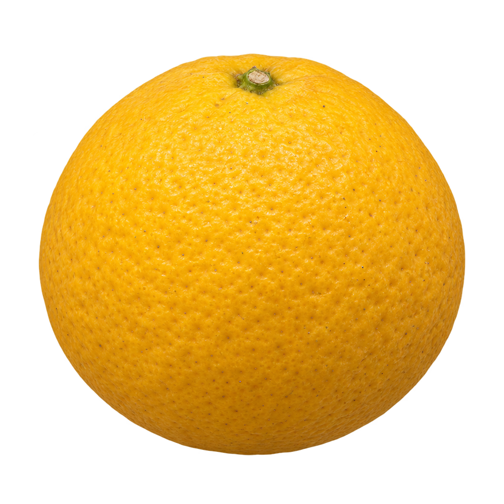 Generated depiction of a round Rich 16-6 Trifoliate fruit with textured golden-yellow rind
