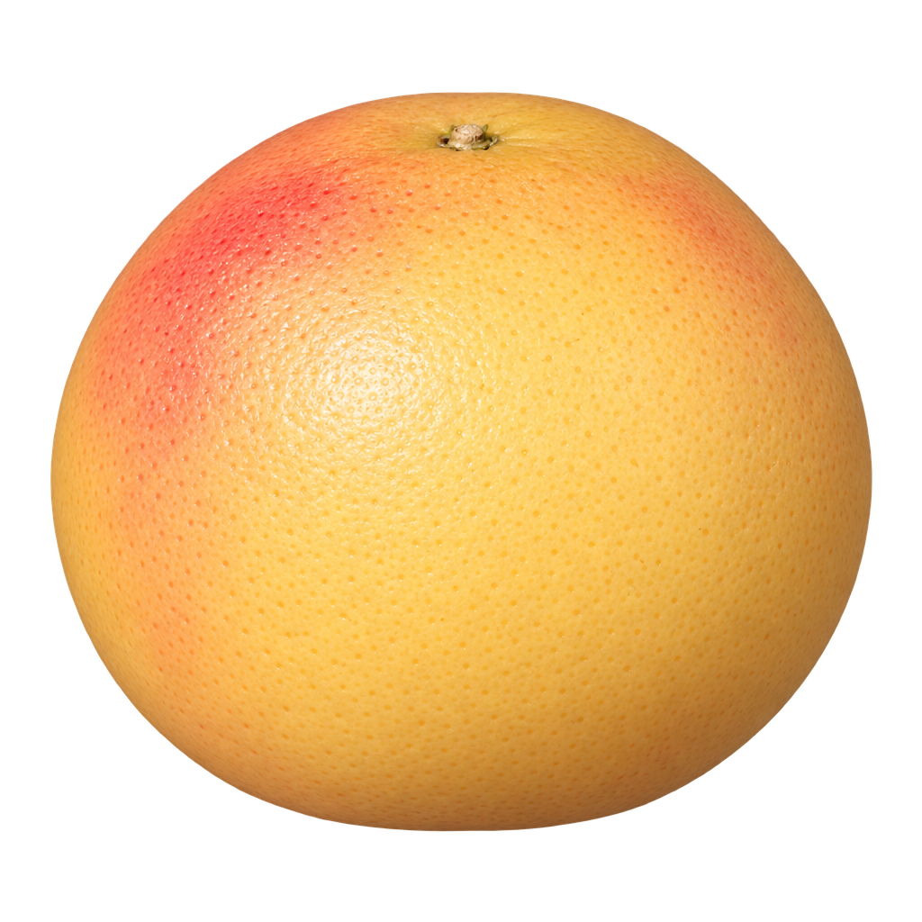 Generated depiction of a rounded Henderson Grapefruit with gently flattened ends, finely pored golden-yellow rind and pink blush