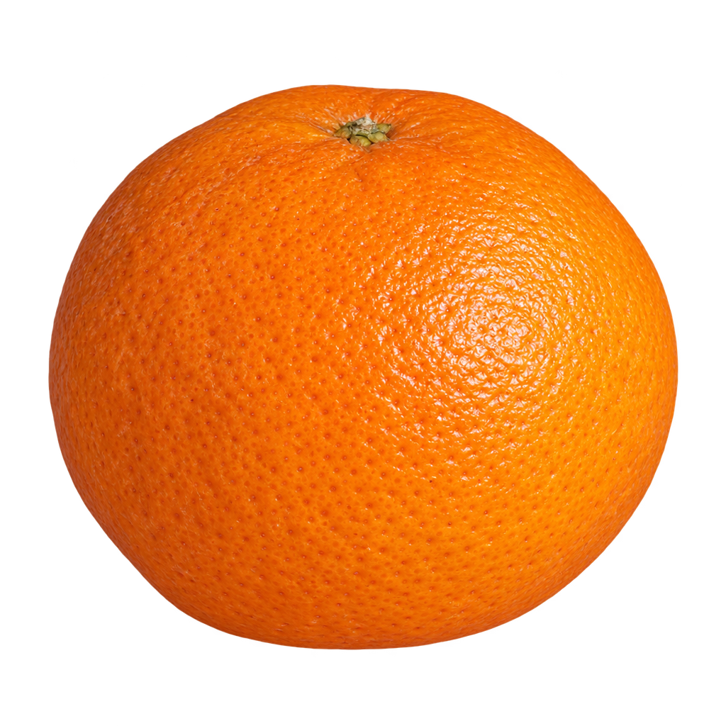 AI-generated depiction of a whole Page Mandarin, slightly wider than tall, with fine-pored orange rind and gently flattened poles.