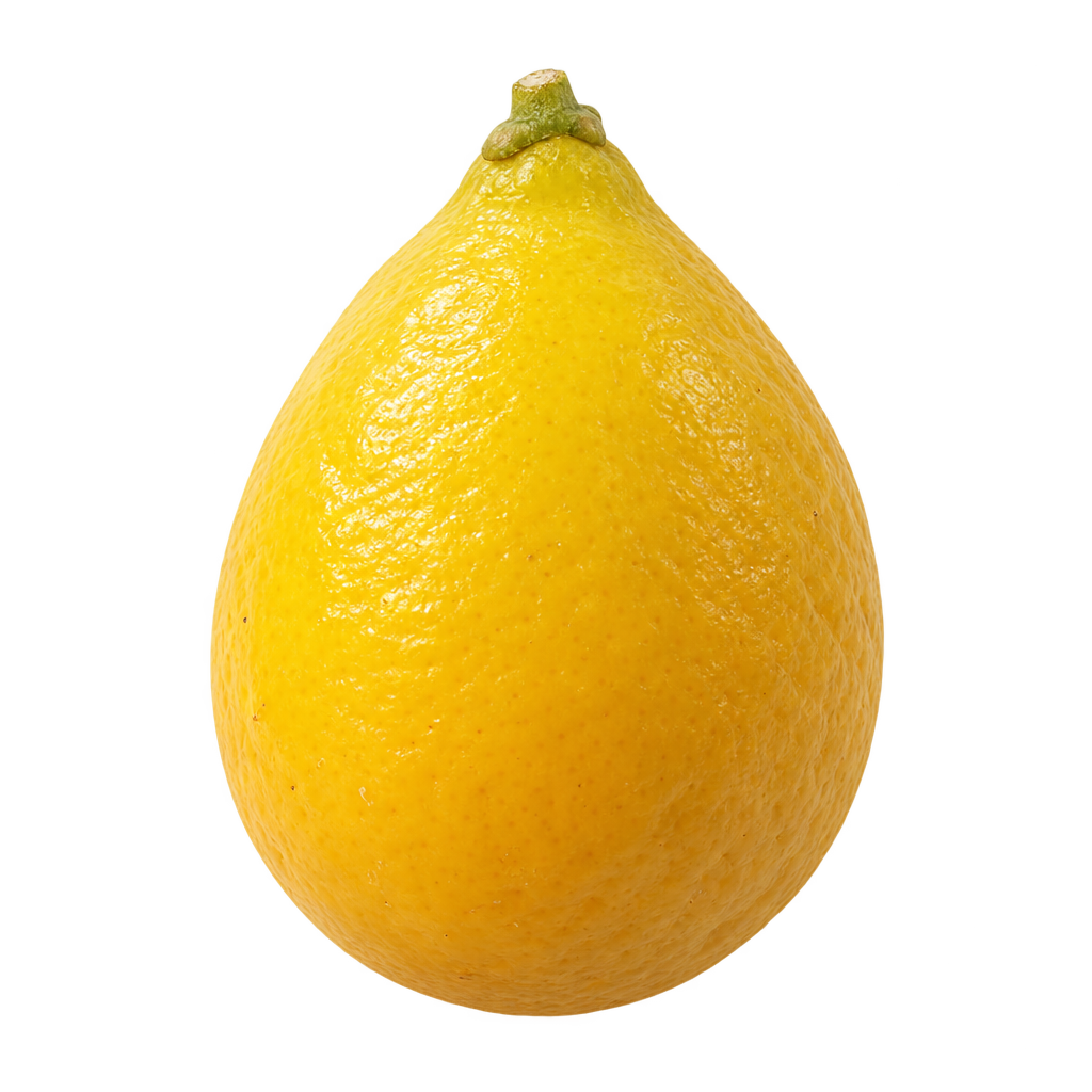 Generated depiction of a yellow Tavares Limequat with a gently teardrop-shaped body narrowing toward its stem