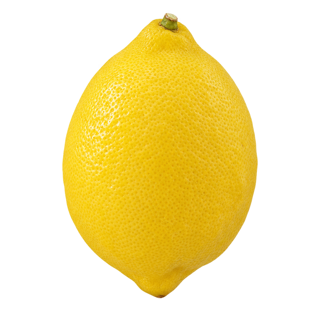 Generated depiction of an elongated oval Eureka Lemon with finely textured yellow rind and tapered opposite ends