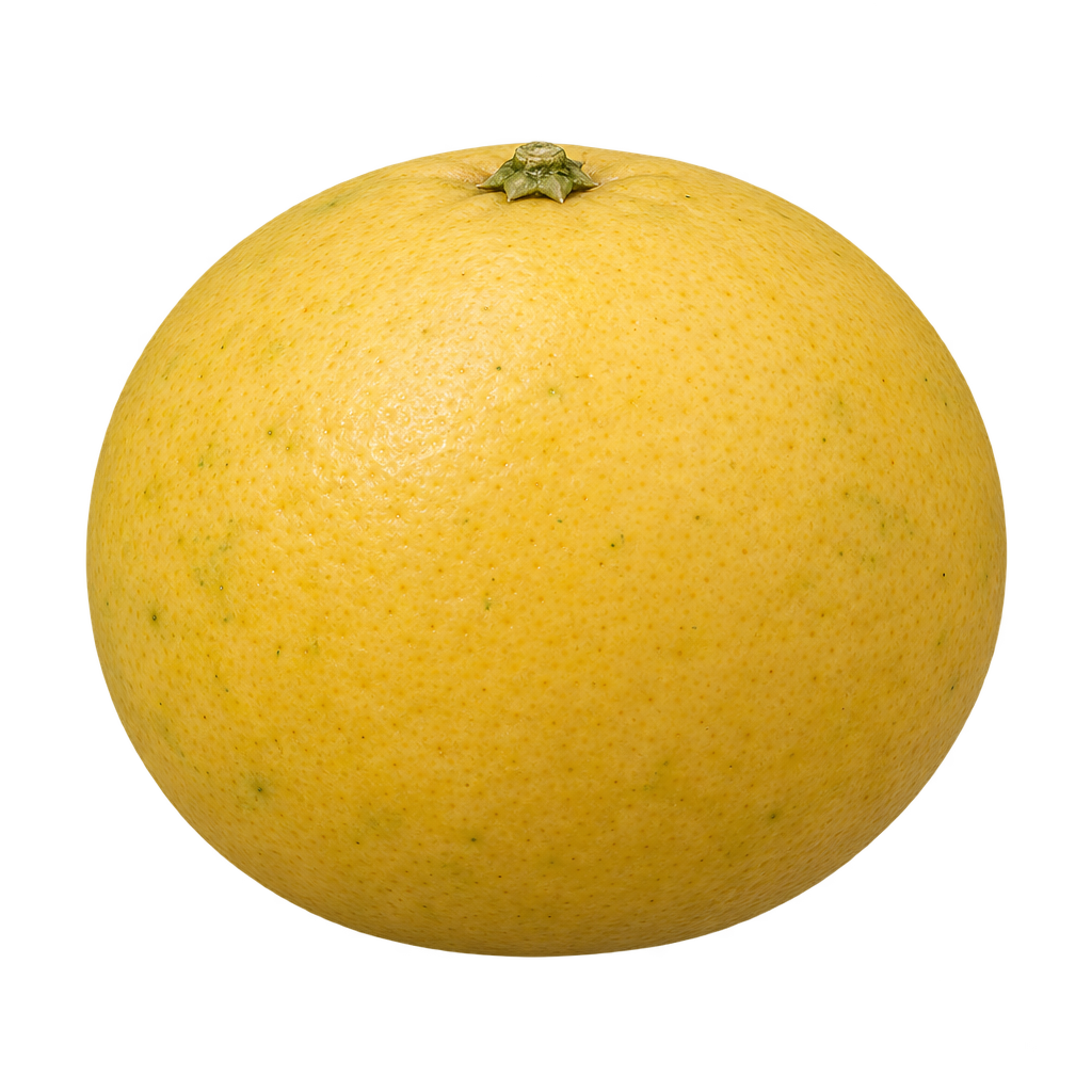Generated depiction of a round Cunningham Citrange slightly wider than tall, with finely pored yellow rind and a small upper calyx