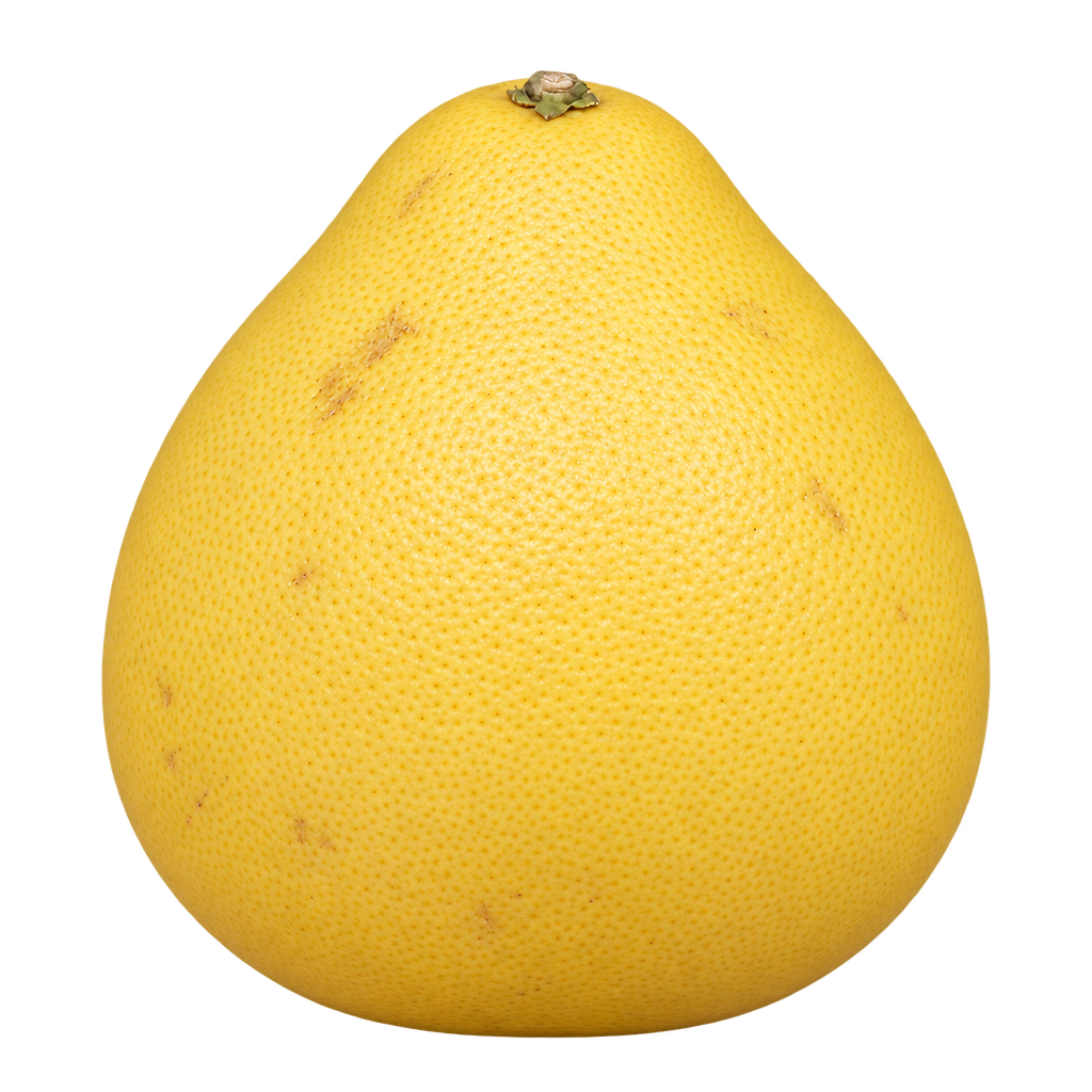 Generated depiction of Mato Buntan Pummelo with a full pear-shaped yellow body narrowing toward the stem and fine natural rind pores