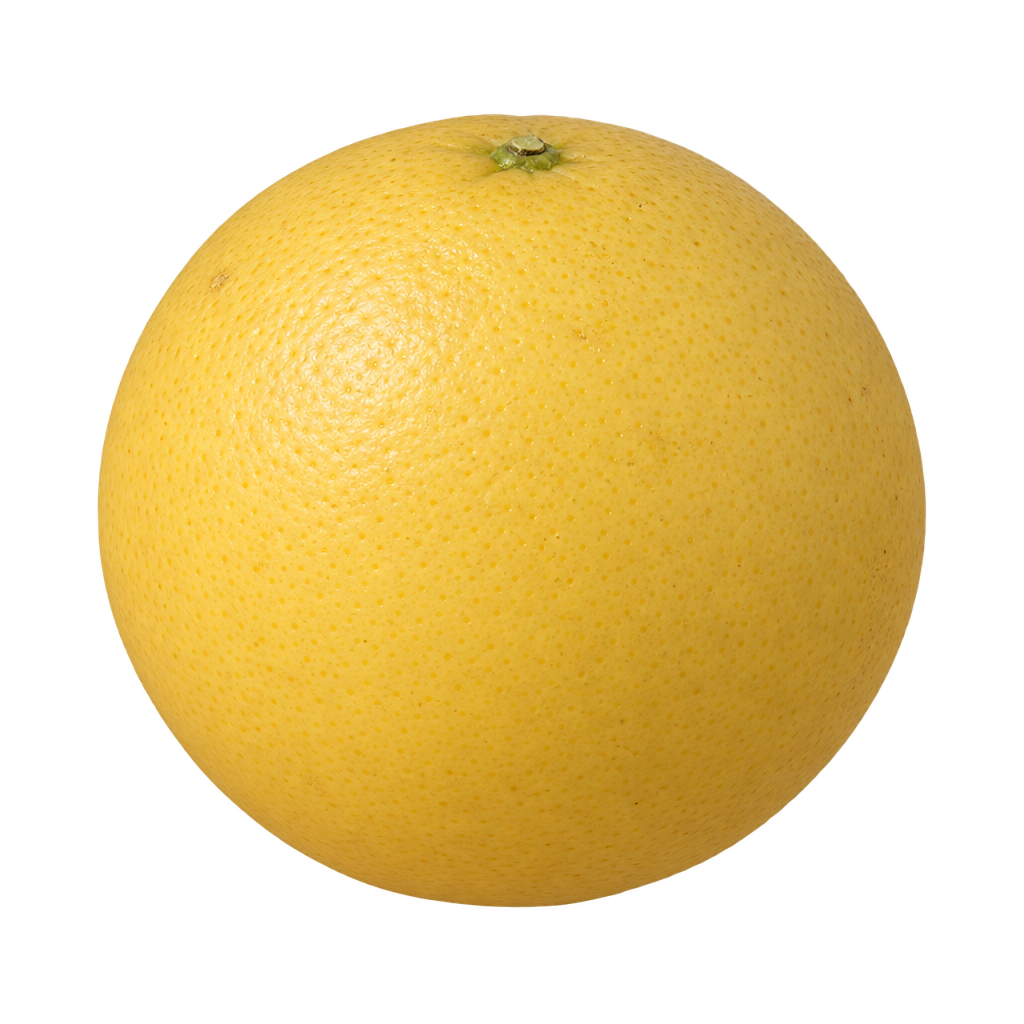 Generated depiction of a nearly spherical Hall Grapefruit with finely pored yellow rind and a small upper calyx