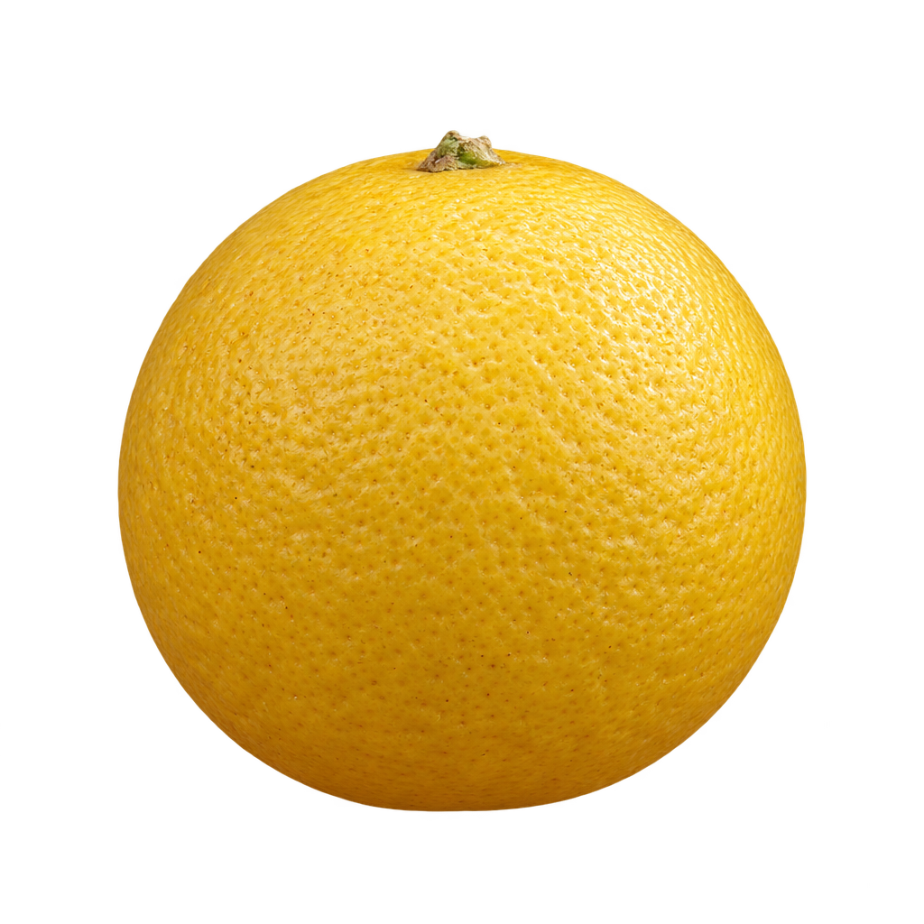 Generated depiction of a fairly round Ichangquat 6-7-2 with finely rough yellow rind and a small stem attachment at the top