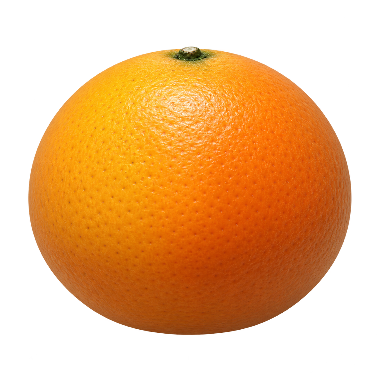 Generated depiction of a whole US-852 Citrandarin from a low side angle, with golden-orange rind and a small calyx centered at the top